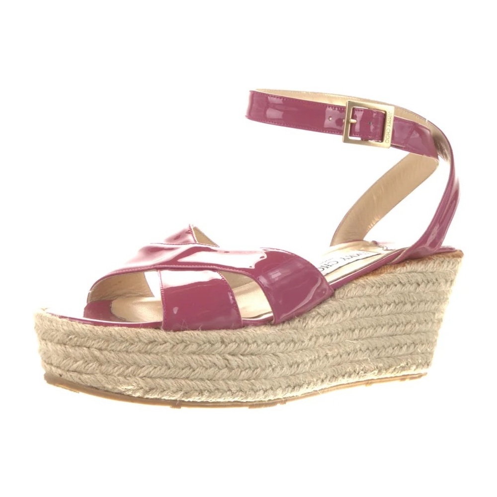 JIMMY CHOO Patent Leather Espadrilles Pink Platform Sandals